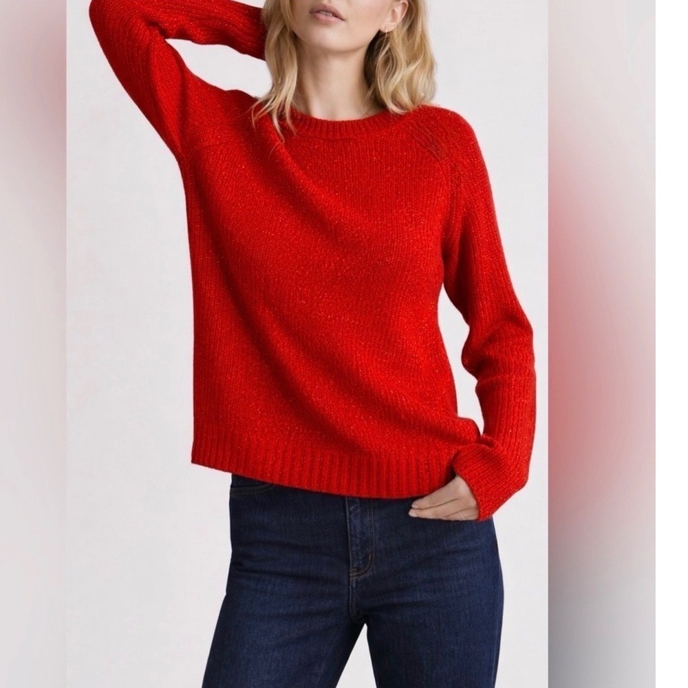 Caslon Red/Orange Long Sleeve Ribbed Crewneck Oversized Sweater